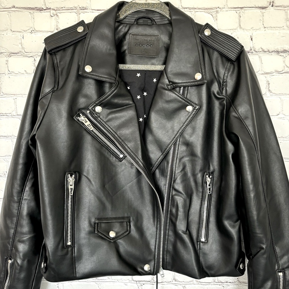 BLANK NYC For The Night Black Vegan Leather Long Sleeve Moto Jacket--NWT--XL